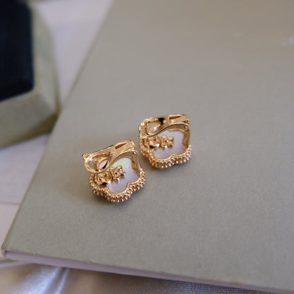 [Glow Muse]LUCKY PINK GOLD WHITE MOP EARRINGS