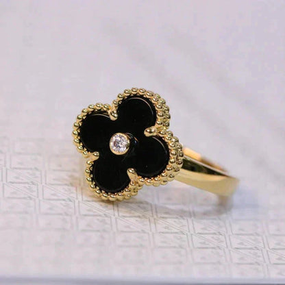 [Glow Muse]CLOVER ONYX RING GOLD DIAMOND