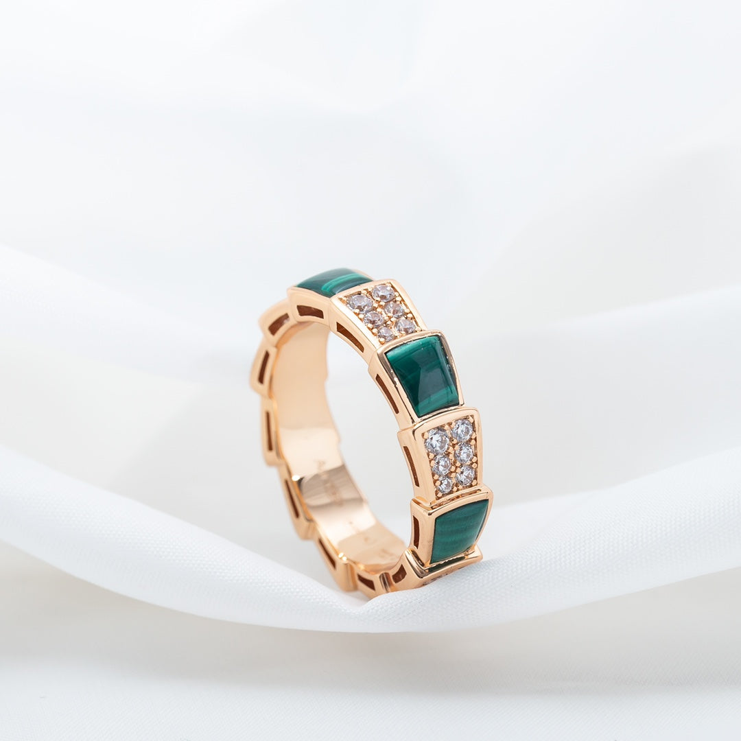 [Glow Muse]SERPENTI RING PINK GOLD MALACHITE DIAMOND PAVED 4MM