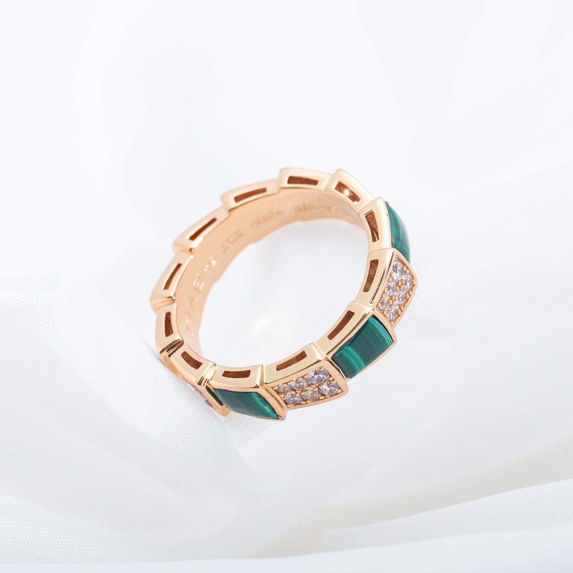 [Glow Muse]SERPENTI RING PINK GOLD MALACHITE DIAMOND PAVED 4MM