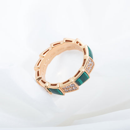 [Glow Muse]SERPENTI RING PINK GOLD MALACHITE DIAMOND PAVED 4MM