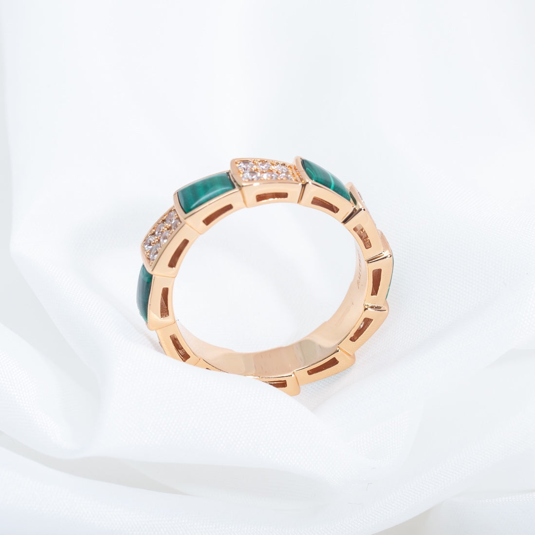 [Glow Muse]SERPENTI RING PINK GOLD MALACHITE DIAMOND PAVED 4MM
