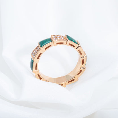 [Glow Muse]SERPENTI RING PINK GOLD MALACHITE DIAMOND PAVED 4MM