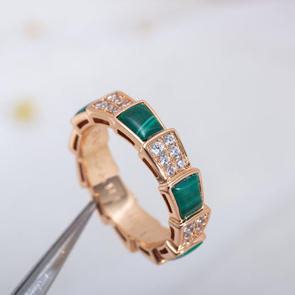 [Glow Muse]SERPENTI RING PINK GOLD MALACHITE DIAMOND PAVED 4MM