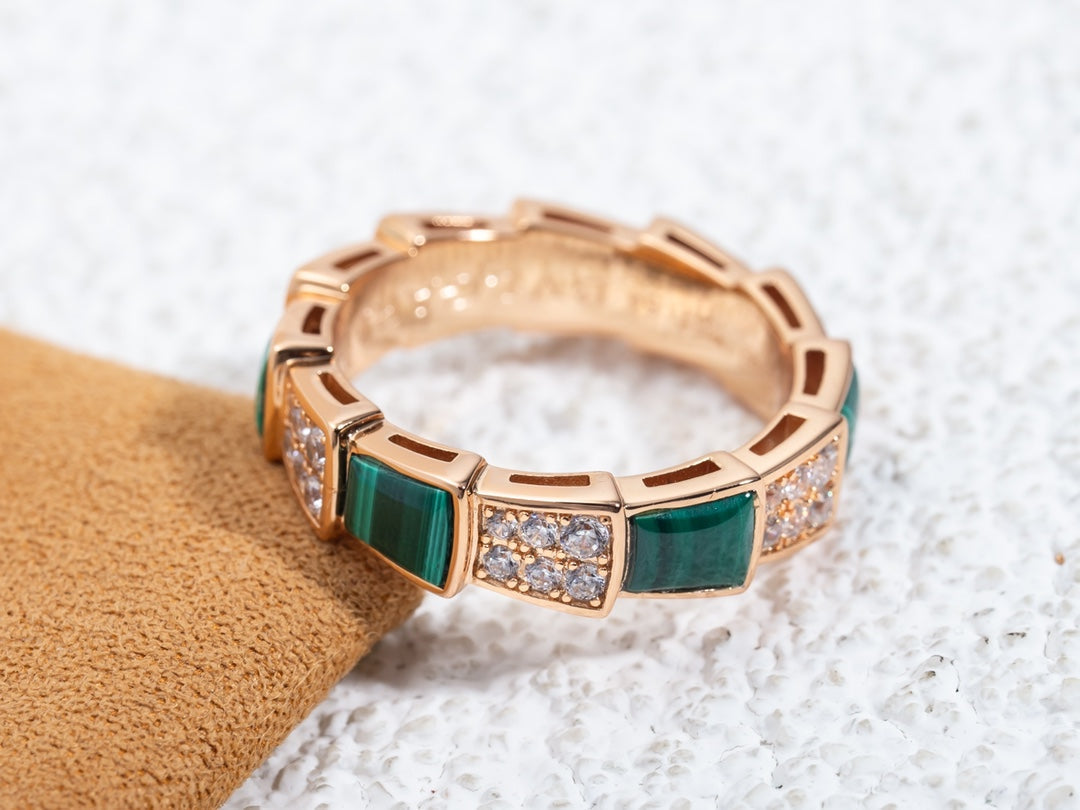 [Glow Muse]SERPENTI RING PINK GOLD MALACHITE DIAMOND PAVED 4MM