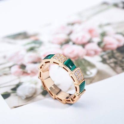 [Glow Muse]SERPENTI RING PINK GOLD MALACHITE DIAMOND PAVED 4MM