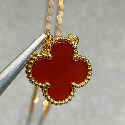 [Glow Muse]CLOVER 15MM CARNELIAN SINGLE FLOWER NECKLACE