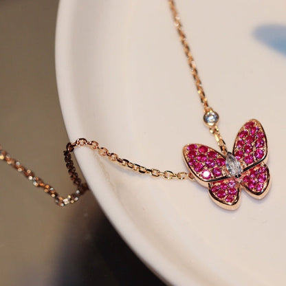 [Glow Muse]BUTTERFLY RED DIAMOND ROSE GOLD NECKLACE