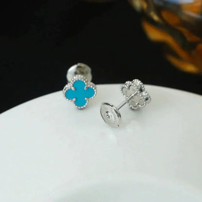 [Glow Muse]CLOVER MINI 9.5MM ONYX STUD EARRINGS SILVER