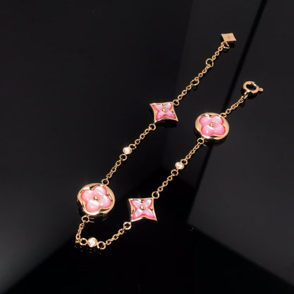 [Glow Muse]STAR AND SUN 4 MOTIF PINK MOP PINK GOLD BRACELET