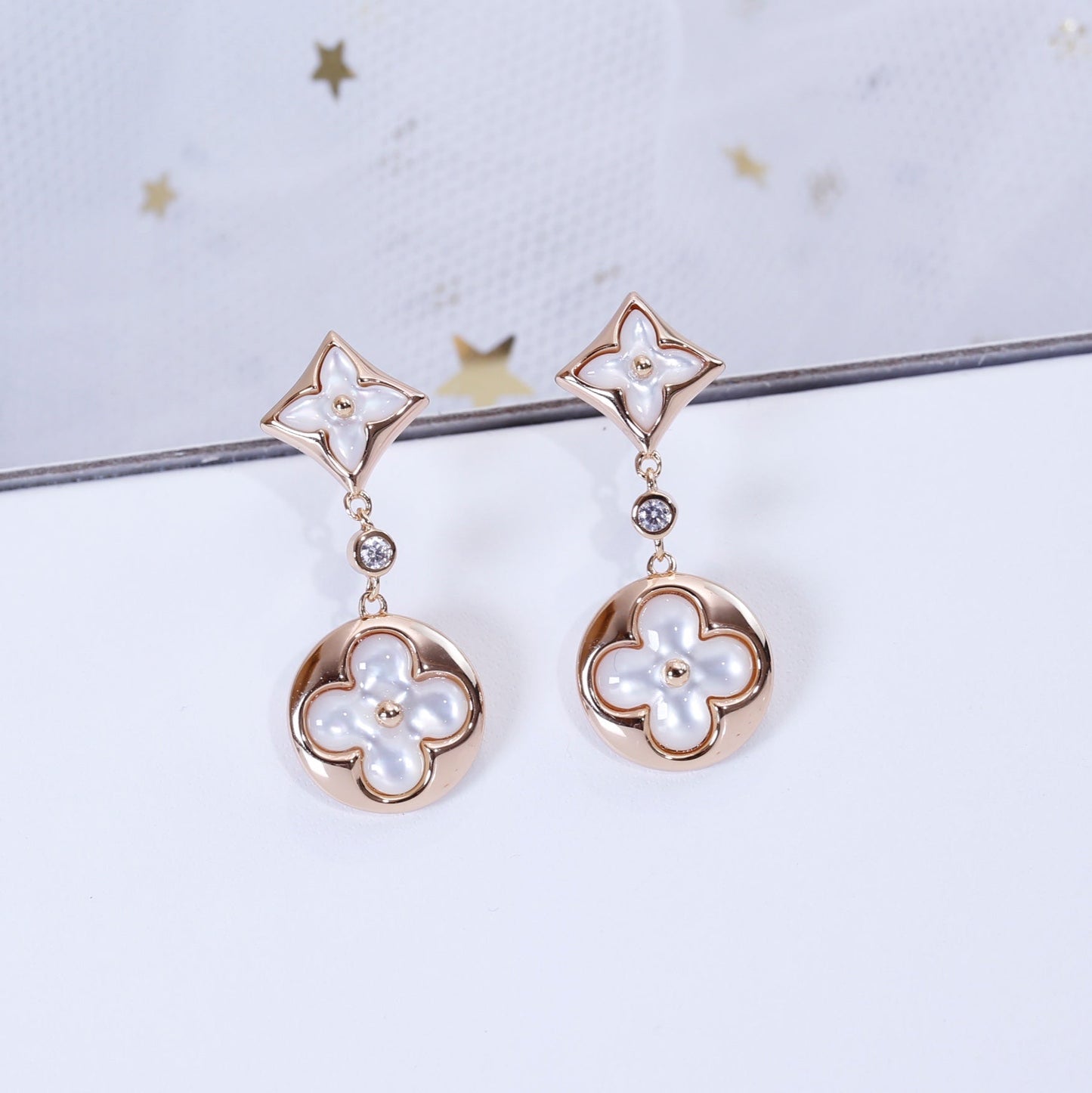 [Glow Muse]STAR AND SUN PINK GOLD MOP DROP EARRINGS