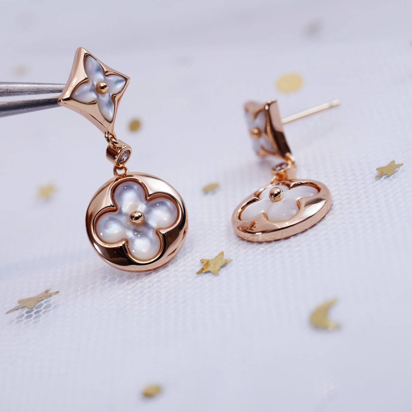 [Glow Muse]STAR AND SUN PINK GOLD MOP DROP EARRINGS