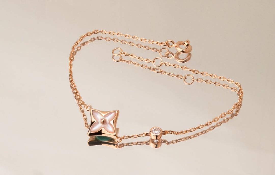 [Glow Muse]STAR PINK MOP 1 DIAMOND PINK GOLD NECKLACE