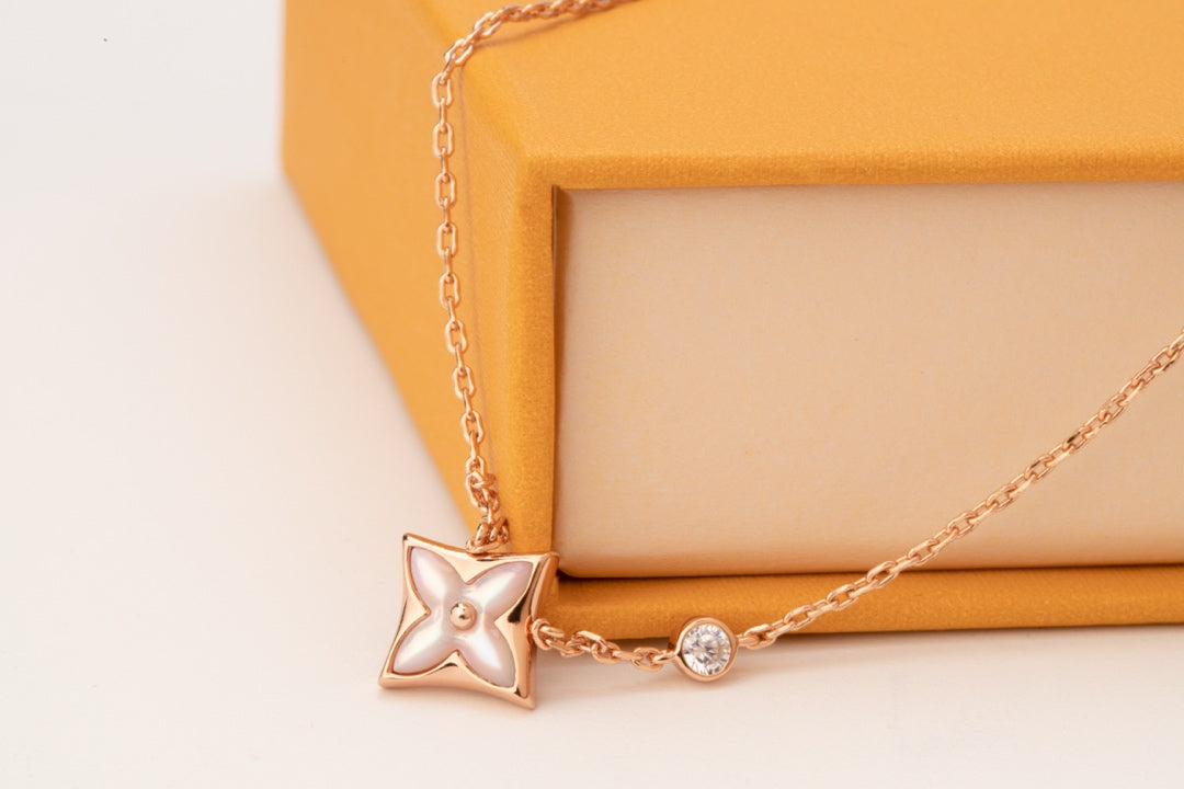 [Glow Muse]STAR PINK MOP 1 DIAMOND PINK GOLD NECKLACE