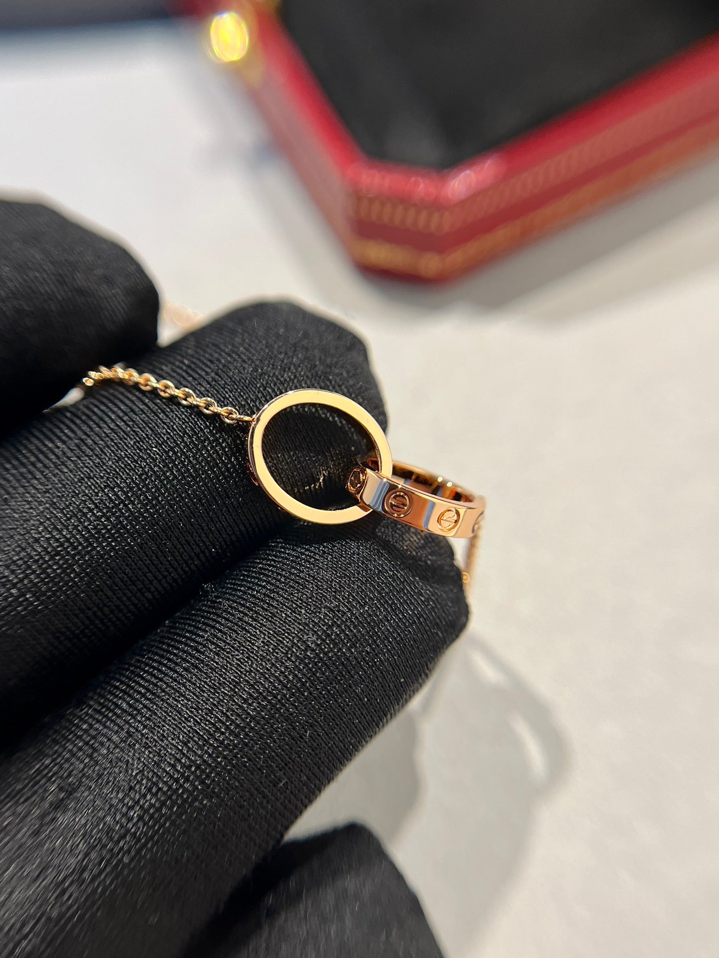 [Glow Muse]LOVE NECKLACE DOUBLE RING PINK GOLD