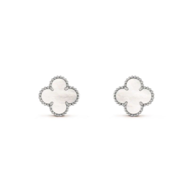 [Glow Muse]CLOVER MEDIUM 1 MOTIFS  WHITE MOP EARRINGS SILVER