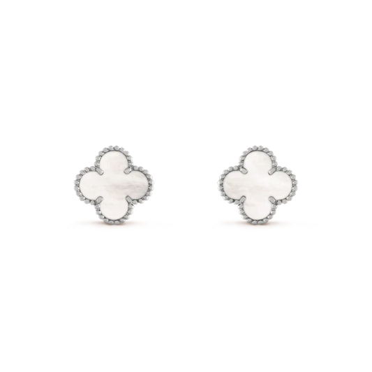 [Glow Muse]CLOVER MEDIUM 1 MOTIFS  WHITE MOP EARRINGS SILVER