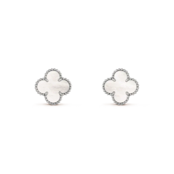 [Glow Muse]CLOVER MEDIUM 1 MOTIFS  WHITE MOP EARRINGS SILVER