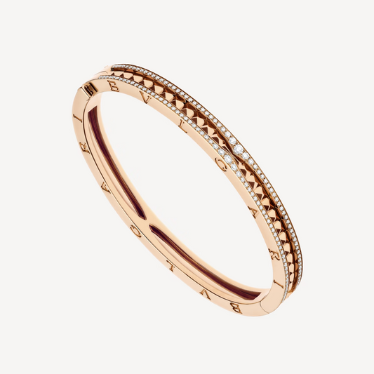 [Glow Muse]ZERO 1 SPIRAL AND PAVED DIAMOND PINK GOLD BRACELET