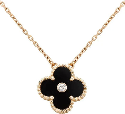 [Glow Muse]CLOVER 15MM DIAMOND ONYX NECKLACE