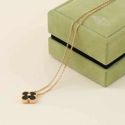 [Glow Muse]CLOVER 15MM DIAMOND ONYX NECKLACE