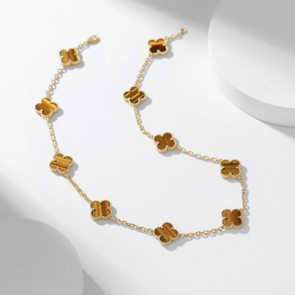 [Glow Muse]CLOVER 10 MOTIFS TIGER EYE NECKLACE