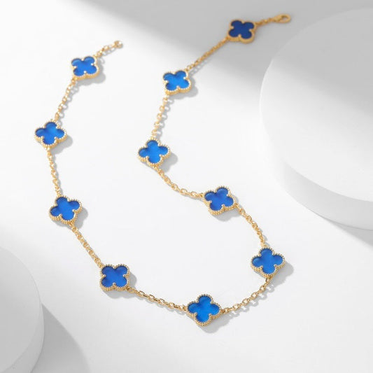 [Glow Muse]CLOVER 10 MOTIFS BLUE AGATE NECKLACE
