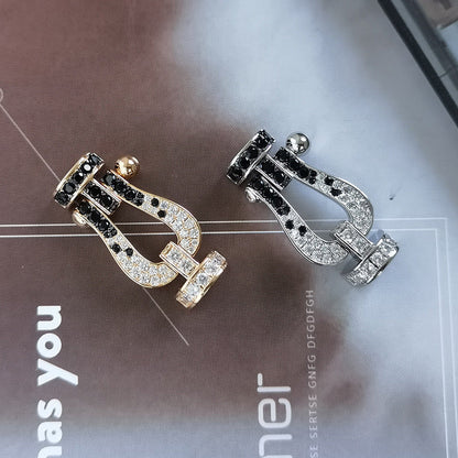 [Glow Muse]FORCE LARGE HORSESHOE BLACK WHITE DIAMOND BRACELET SILVER