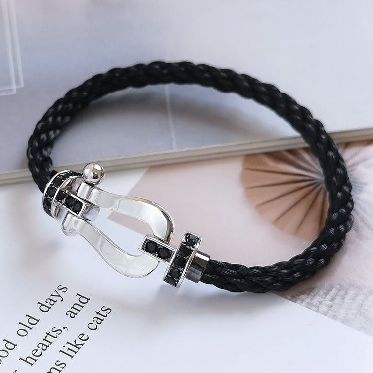[Glow Muse]FORCE LARGE HORSESHOE BLACK DIAMOND BRACELET SILVER