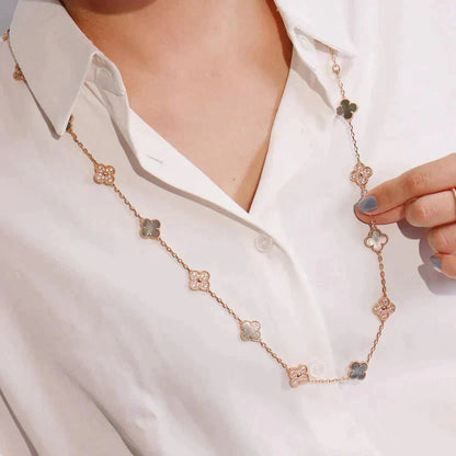[Glow Muse]CLOVER 20 MOTIFS DARK MOP DIAMOND  NECKLACE