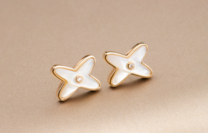 [Glow Muse]JEUX DE WHITE MOP PINK GOLD DIAMOND EARRINGS