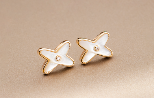 [Glow Muse]JEUX DE WHITE MOP PINK GOLD DIAMOND EARRINGS