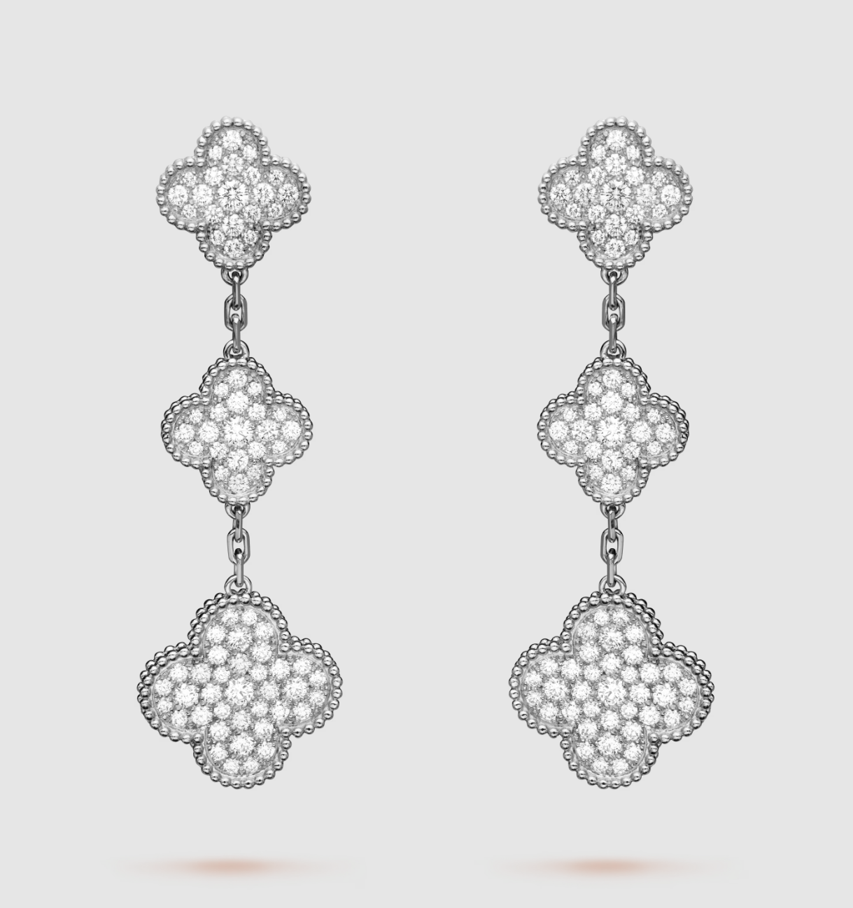 [Glow Muse]CLOVER 3 MOTIF DIAMOND SILVER DROP EARRINGS