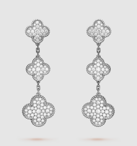 [Glow Muse]CLOVER 3 MOTIF DIAMOND SILVER DROP EARRINGS