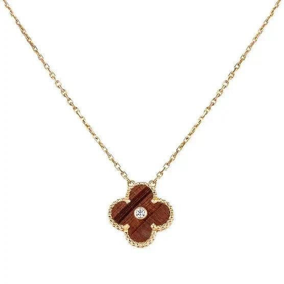 [Glow Muse]CLOVER 15MM DIAMOND AND YELLOW TIGER'S EYE AGATE necklace