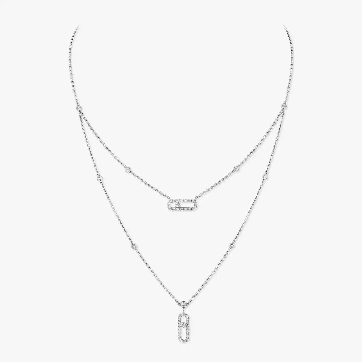 [Glow Muse]2 Rows Rose Gold Diamond Pave_ Necklace Move Uno