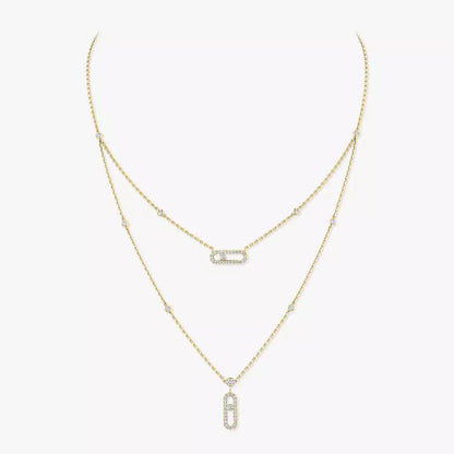 [Glow Muse]2 Rows Rose Gold Diamond Pave_ Necklace Move Uno