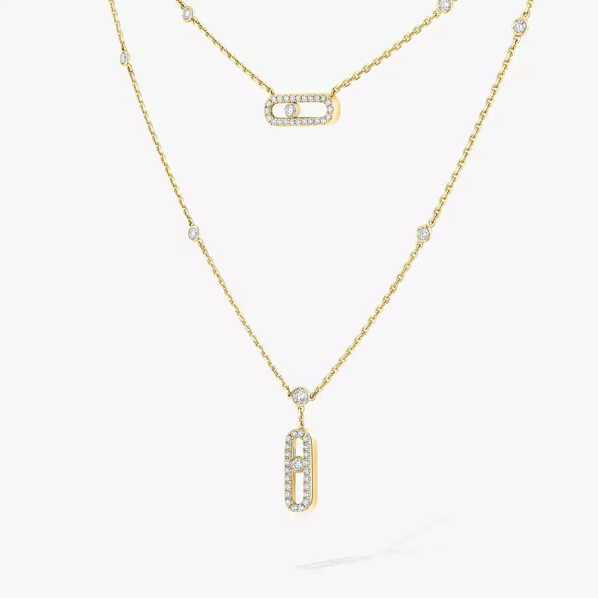 [Glow Muse]2 Rows Rose Gold Diamond Pave_ Necklace Move Uno