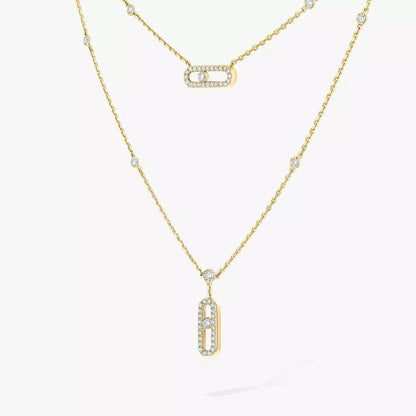 [Glow Muse]2 Rows Rose Gold Diamond Pave_ Necklace Move Uno