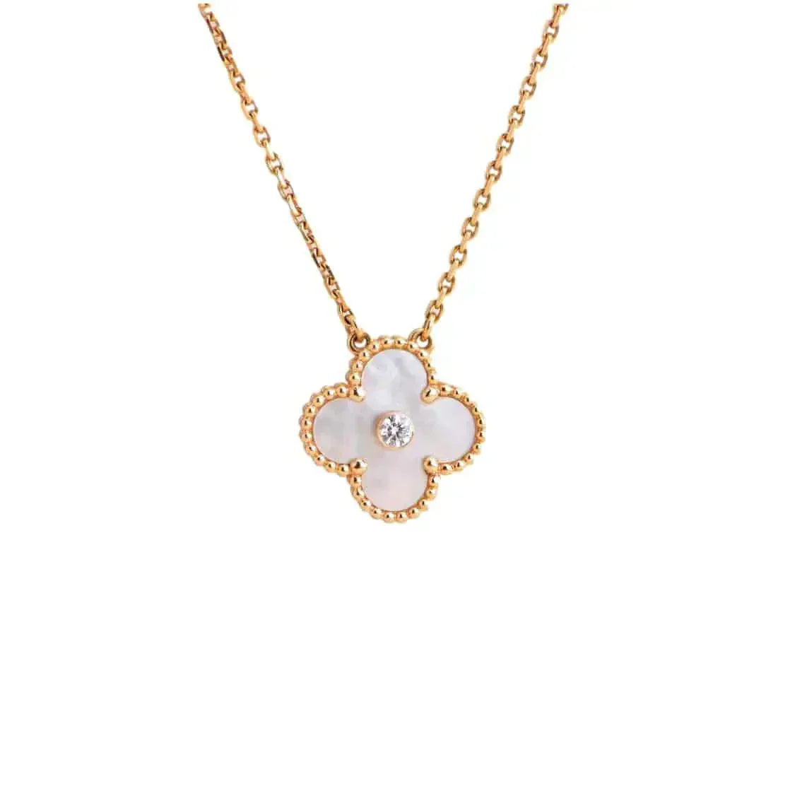 [Glow Muse]CLOVER 15MM DIAMOND WHITE FRITILLARIA NECKLACE