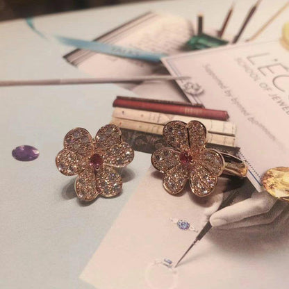 [Glow Muse]FRIVOLE PINK GOLD FLOWER DIAMOND EARRINGS