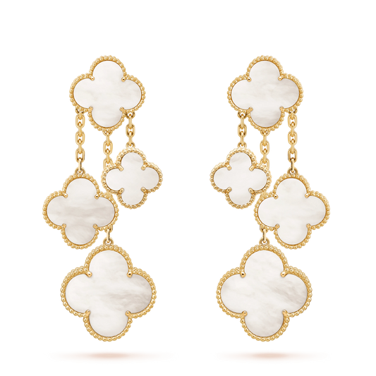 [Glow Muse]CLOVER EARRINGS WHITE MOP 4 MOTIFS GOLD