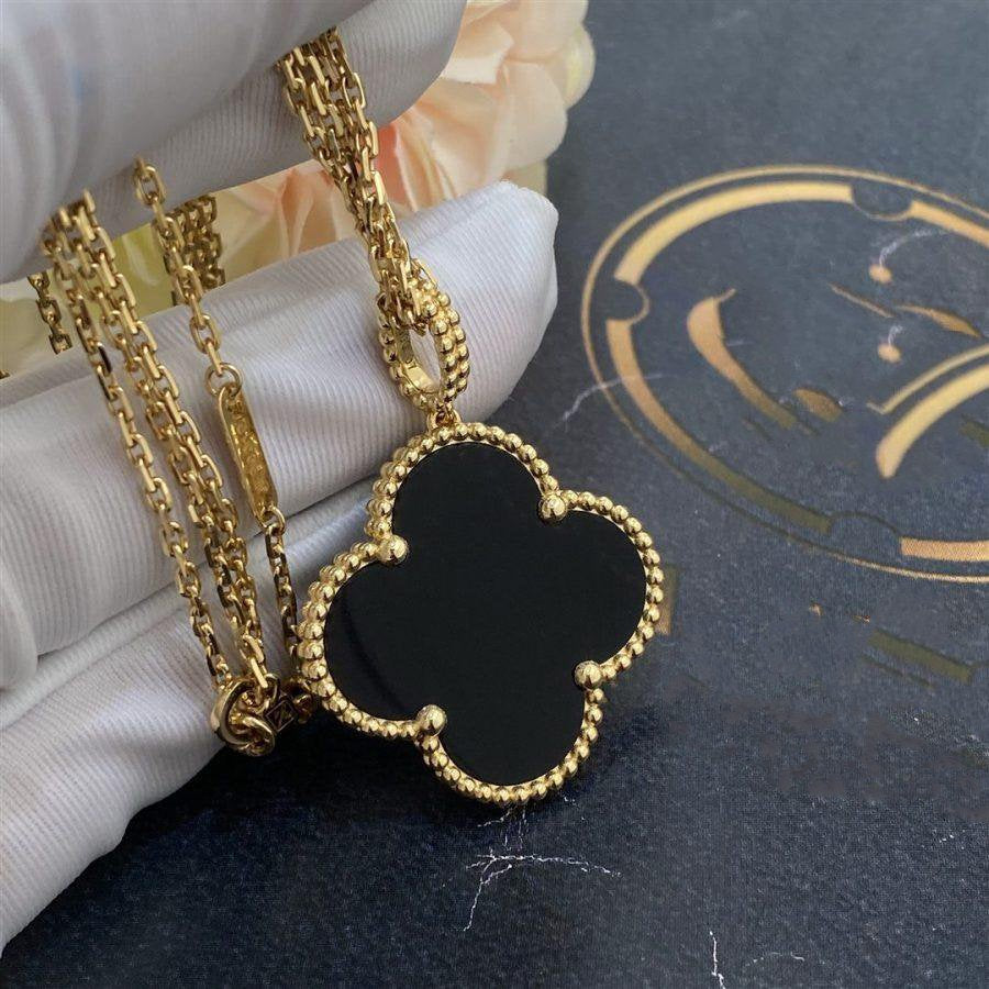 [Glow Muse]CLOVER 25MM GOLD ONYX BIG CLOVER NECKLACE