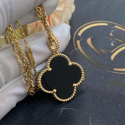 [Glow Muse]CLOVER 25MM GOLD ONYX BIG CLOVER NECKLACE