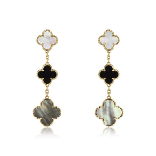 [Glow Muse]CLOVER EARRINGS GOLD ONYX MOP 3 MOTIF
